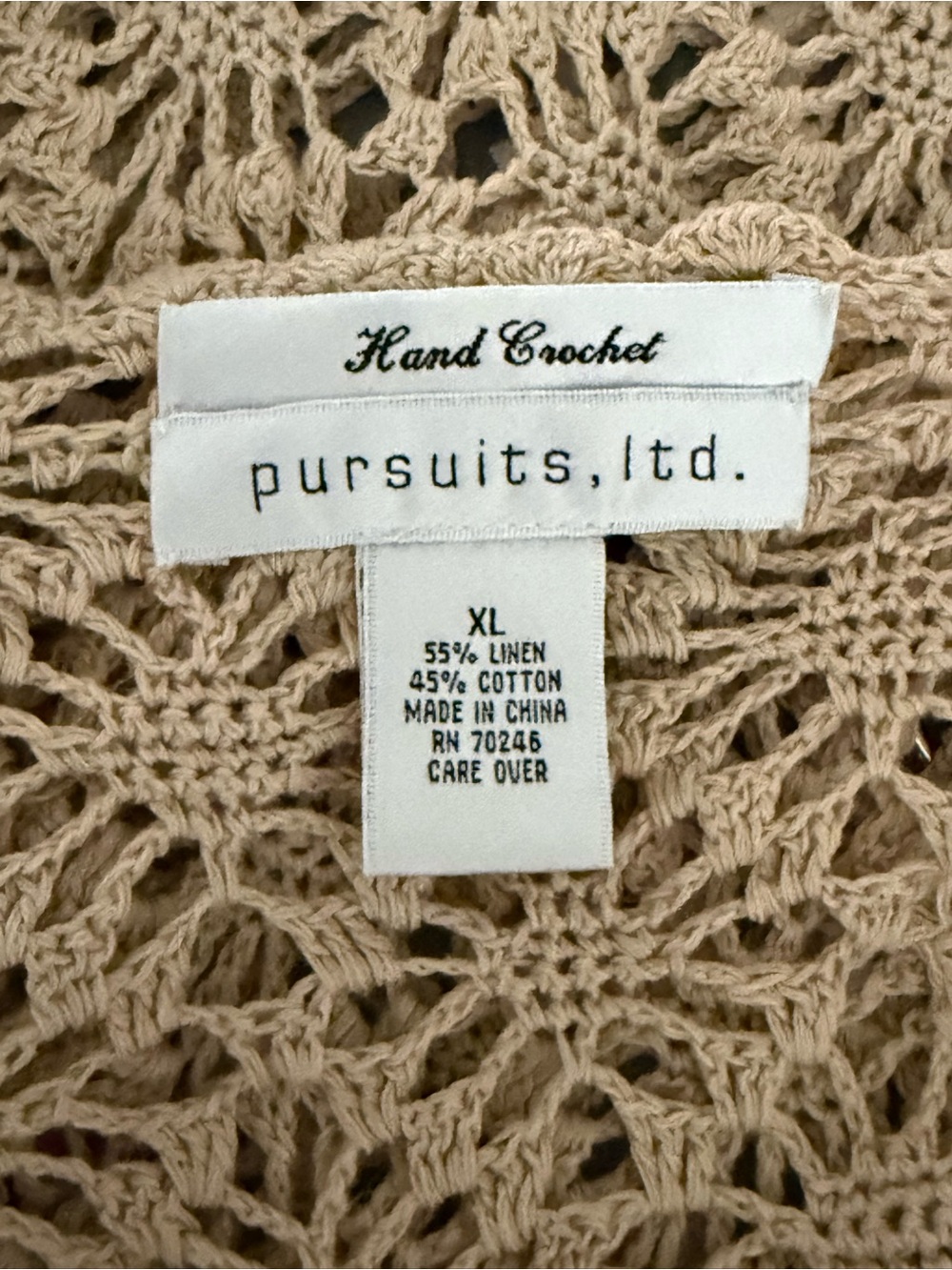 Pursuits Ltd Hand Crochet Linen Cotton Blend Open Knit Sweater Boho XL - Picture 2 of 6